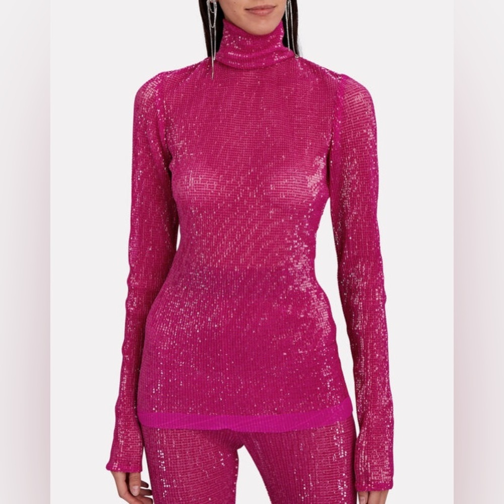 LAQUAN SMITH pink Paillette-Embellished Turtleneck Top sequins size medium women